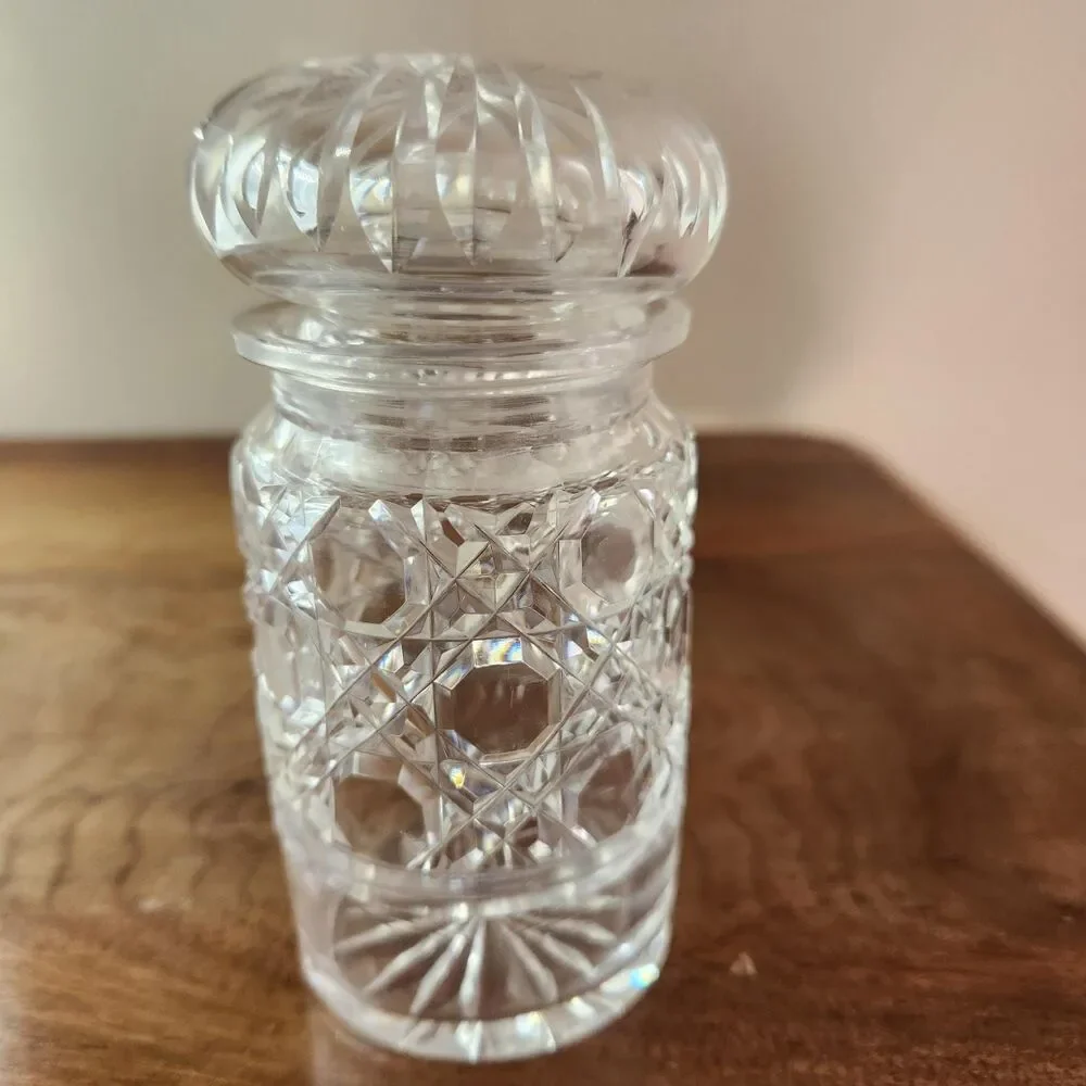 Cut Crystal Cherry Jar Vanity w Lid Antique Victorian Glass ABCG Era Barware VTG